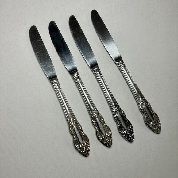 United Silver Co Artistic Rose Modern Hollow Knife Stainless 4pcs Pierced - Picture 1 of 5